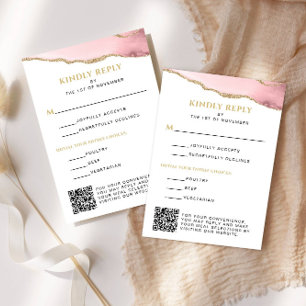 Rosa und Gold Agate Bat Mitzvah Vertikal RSVP Karte