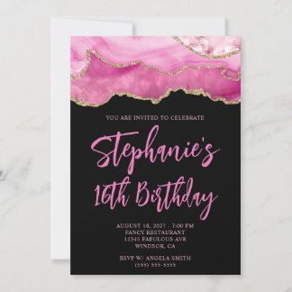 Rosa und Gold Agate Black Bold 16. Geburtstag Einladung