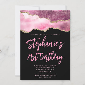 Rosa und Gold Agate Black Bold 21. Geburtstag Einladung