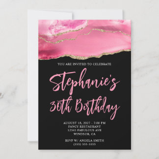 Rosa und Gold Agate Black Bold 30. Geburtstag Einladung