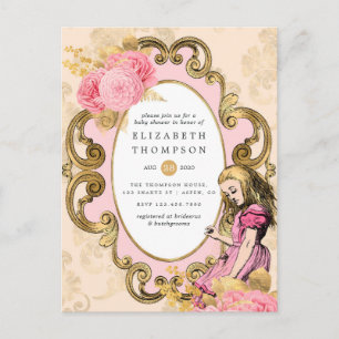 Rosa und Gold Alice im Wunderland Baby Shower Postkarte