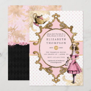Rosa und Gold Alice im Wunderland Babyparty Einladung