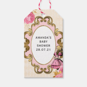 Rosa und Gold Alice im Wunderland Babyparty Geschenkanhänger