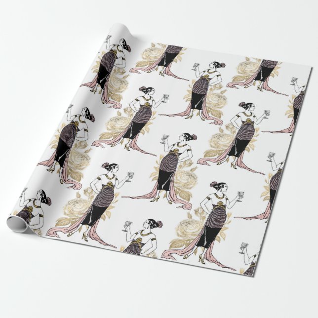 Rosa und Gold Art Deco Geschenkpapier (Ungerollt)