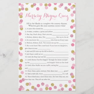 Rosa und Gold Baby Dusche Kinderzimmer Rhyme Quiz