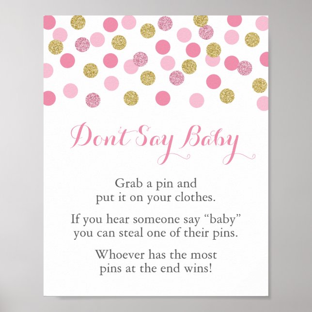 Rosa und Gold Baby Dusche Say Baby Game Sign Poster (Vorne)