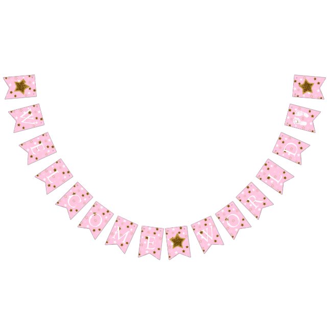 Rosa und Gold Baby Dusche Willkommen World Footpri Wimpelkette (Alle)