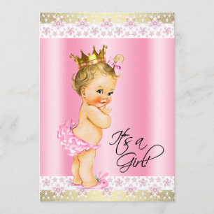 Rosa und Gold Baby Girl Dusche Blonde Einladung