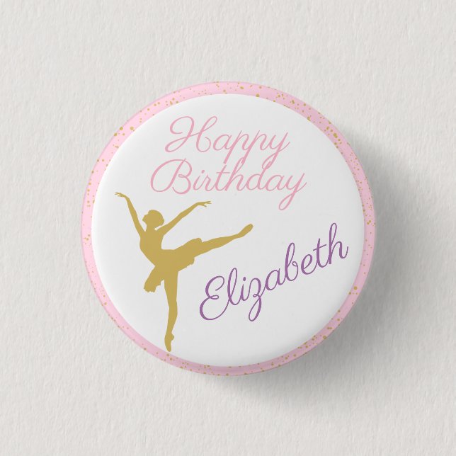 Rosa und Gold Ballerina Geburtstag Button (Vorderseite)