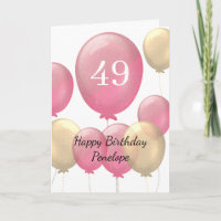 Rosa und Gold Ballons 49. Geburtstagskarte