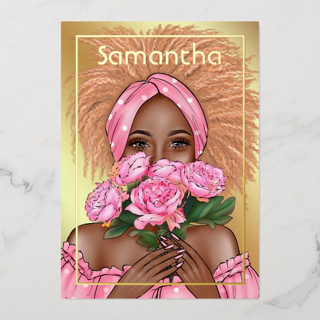 Rosa und Gold Black Birthday Party Folieneinladung (Vorderseite)