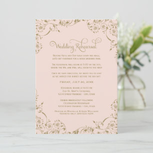 Rosa und Gold blühende Hochzeitsprobe Einladung