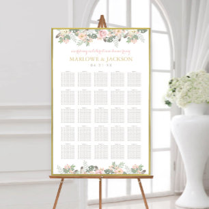 Rosa und Gold Blumen Boho Hochzeitsbestuhlung Poster