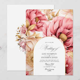 Rosa und Gold Blumen Hochzeitseinladung Einladung