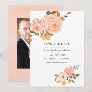 Rosa und Gold Blumen Hochzeitsfoto Save The Date