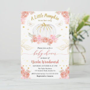 Rosa und Gold Blumen-Kürbis-Mädchen-Baby-Party Einladung