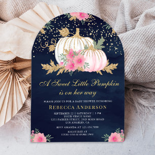 Rosa und Gold Blumen-Kürbis-Tor Navy Baby Shower Einladung
