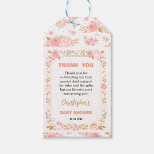 Rosa und Gold Blumen Mädchen Baby Shower Geschenkanhänger