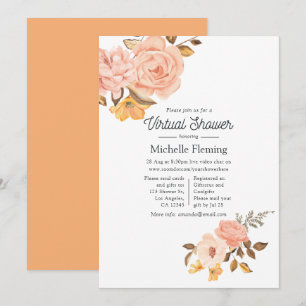Rosa und Gold Blumen Virtuelle Babyparty Einladung