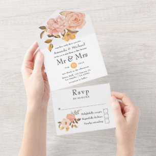 Rosa und Gold Blumenhochzeit All In One Einladung