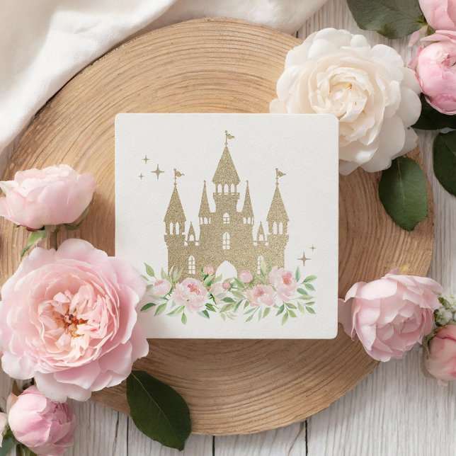 Rosa und Gold BlumenPrinzessin zum Geburtstag Quadratischer Aufkleber (Von Creator hochgeladen)