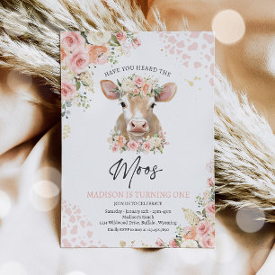 Rosa und Gold Boho Florals Kuh Geburtstagsparty Einladung