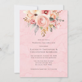 Rosa und Gold Chic Florals Hochzeit Einladung
