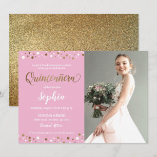 Rosa und Gold Confetti Quinceanera 15. Geburtstag Einladung