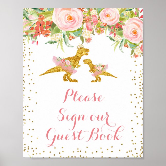 Rosa und Gold Dino Bitte unterschreiben Sie unser  Poster (Vorne)