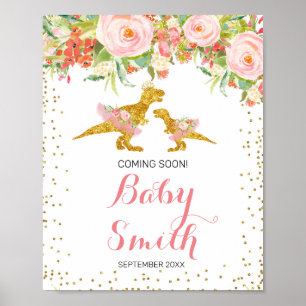 Rosa und Gold Dino Wasserfarbe bald Unterschreiben Poster