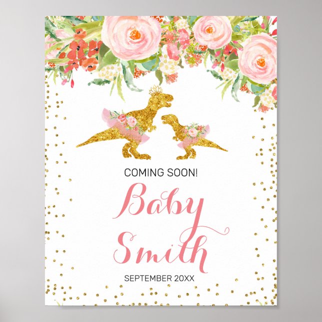 Rosa und Gold Dino Wasserfarbe bald Unterschreiben Poster (Vorne)