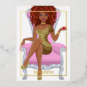 Rosa und Gold Dreadlock Geburtstagsparty Folieneinladung