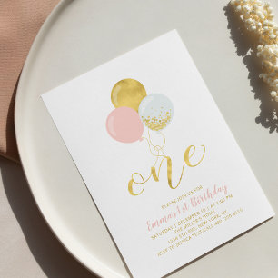 Rosa und Gold Eine 1. Geburtstagsparty für Mädch Einladung