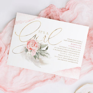 Rosa und Gold Eine Girl-Floral-Boho Kinderdusche Einladung
