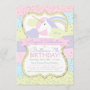 Rosa und Gold Einhorn Einladung zum Geburtstag