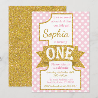 Rosa und Gold Einladung zum ersten Geburtstag