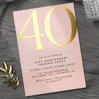 Rosa und Gold | Elegante Frauen 40. Geburtstag Folieneinladung
