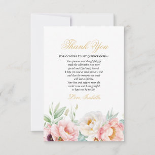 Rosa und Gold Elegante Quinceñera Dankeskarte