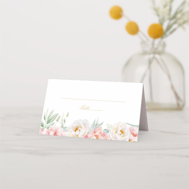 Rosa und Gold Elegante Quinceñera Platzkarte (Vorderseite)