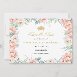 Rosa und Gold Elegante Quinceñera Save The Date