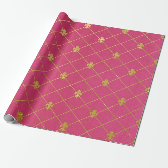 Rosa und Gold. Fleur De Lis. Geschenkpapier (Ungerollt)