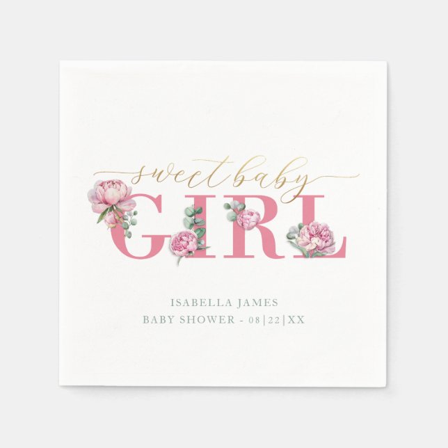 Rosa und Gold Floral Baby Dusche Napkins für eine  Serviette (Vorderseite)