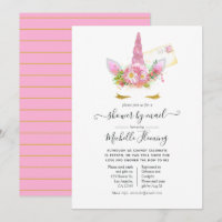 Rosa und Gold Floral Unicorn Kinderdusche per Mail