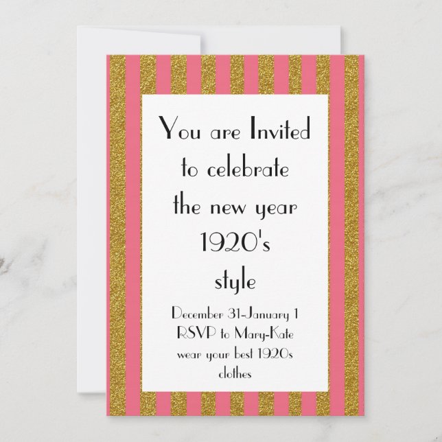 Rosa und Gold Gatsby-Party der 1920er Jahre Einladung (Vorderseite)