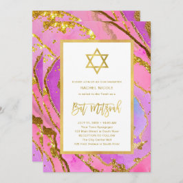Rosa und Gold Geode | Star von David Bat Mitzvah Einladung