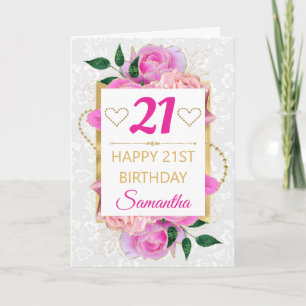 Rosa und Gold Glamour Rosen Geburtstag  Karte