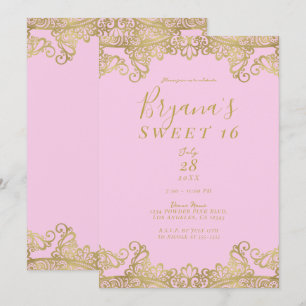 Rosa und Gold glänzende Spitze Elegante Sweet 16 P Einladung