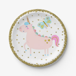 Rosa und Gold Glitter Einhorn Mädchen Geburtstagsf Pappteller