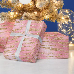 Rosa und Gold Glitter Glam Streifen Muster Geschenkpapier