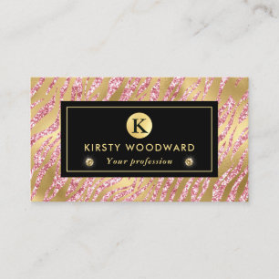 Rosa und Gold Glitter Glam Tiger Streifen Muster Visitenkarte